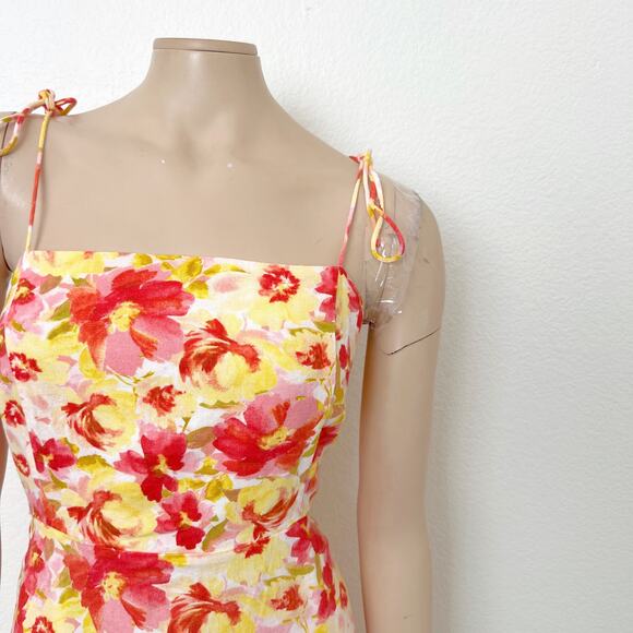 [Old Navy] Pink Floral Print Linen Blend Square Neck Mini Dress Smocked Sz Large - Picture 10 of 12